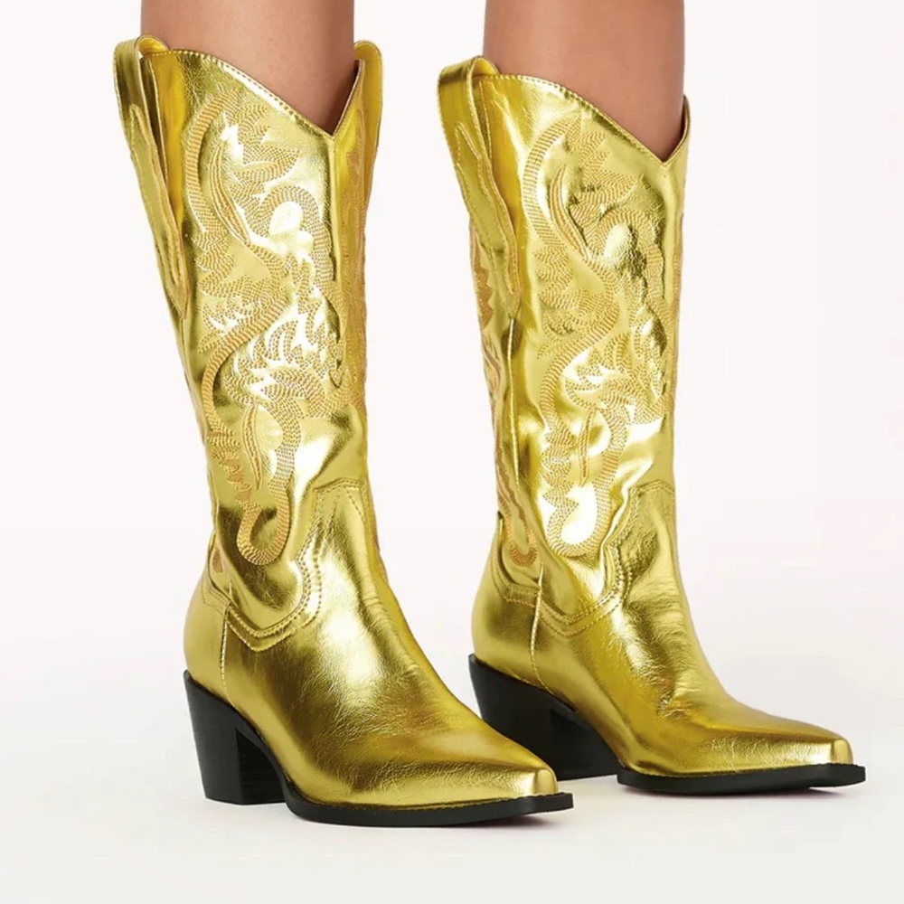 Billini Gold Heeled Boots Western Style